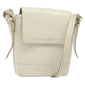BURBERRY Shoulder Bag Leather White Auth